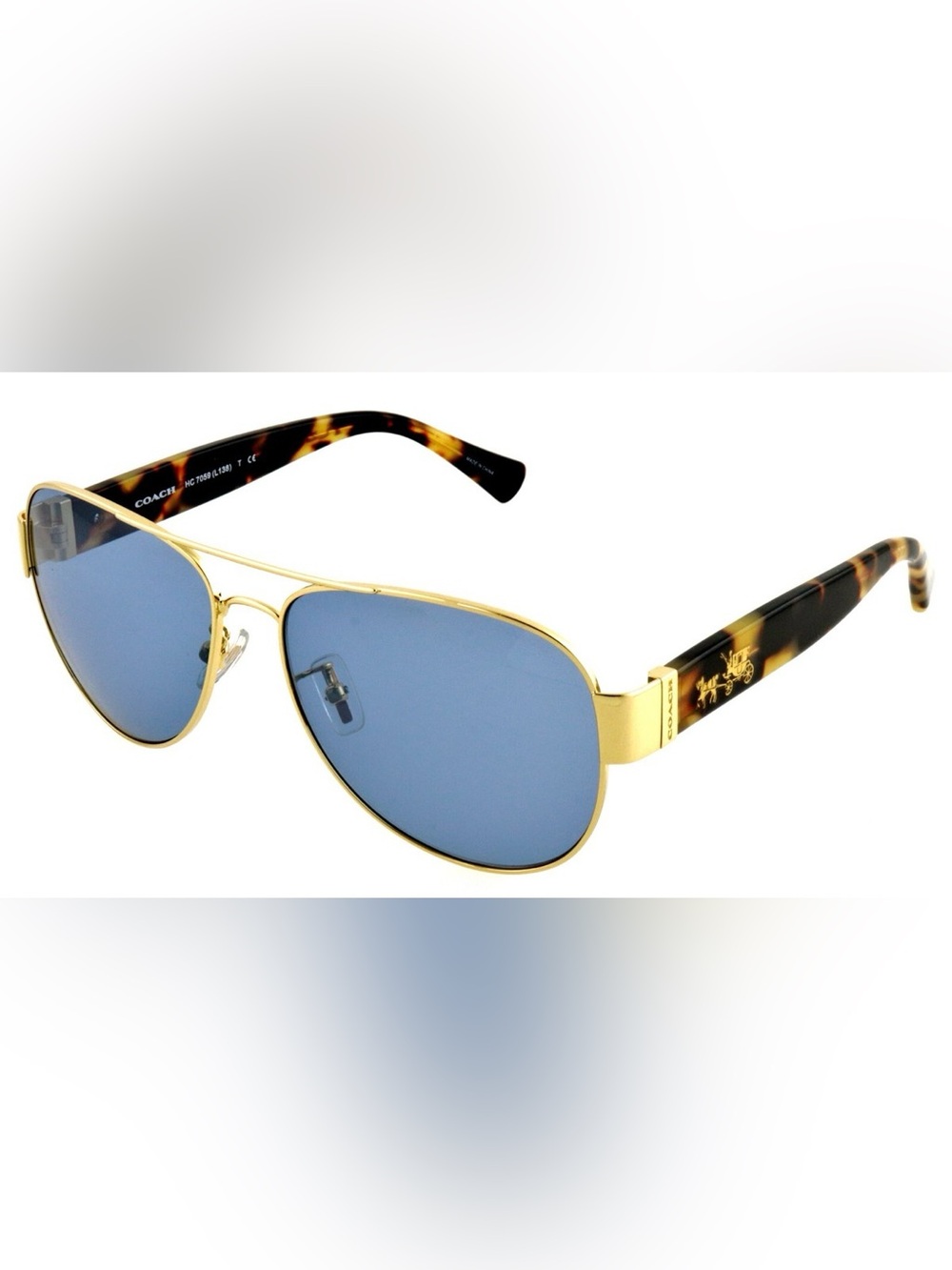 Coach Gold Frame Aviator Sunglasses with Blue Lenses and Tortoiseshell Temples